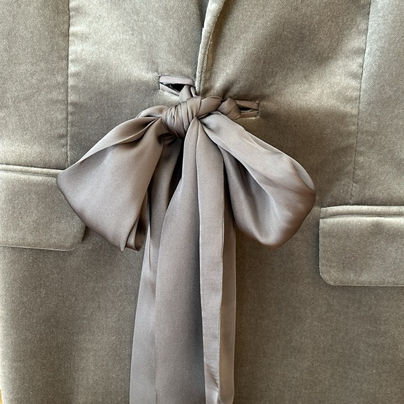 ANN TAYLOR | Grey / Silver Velvet Blazer with Silky Bow - Size 10P - Picture 3 of 6